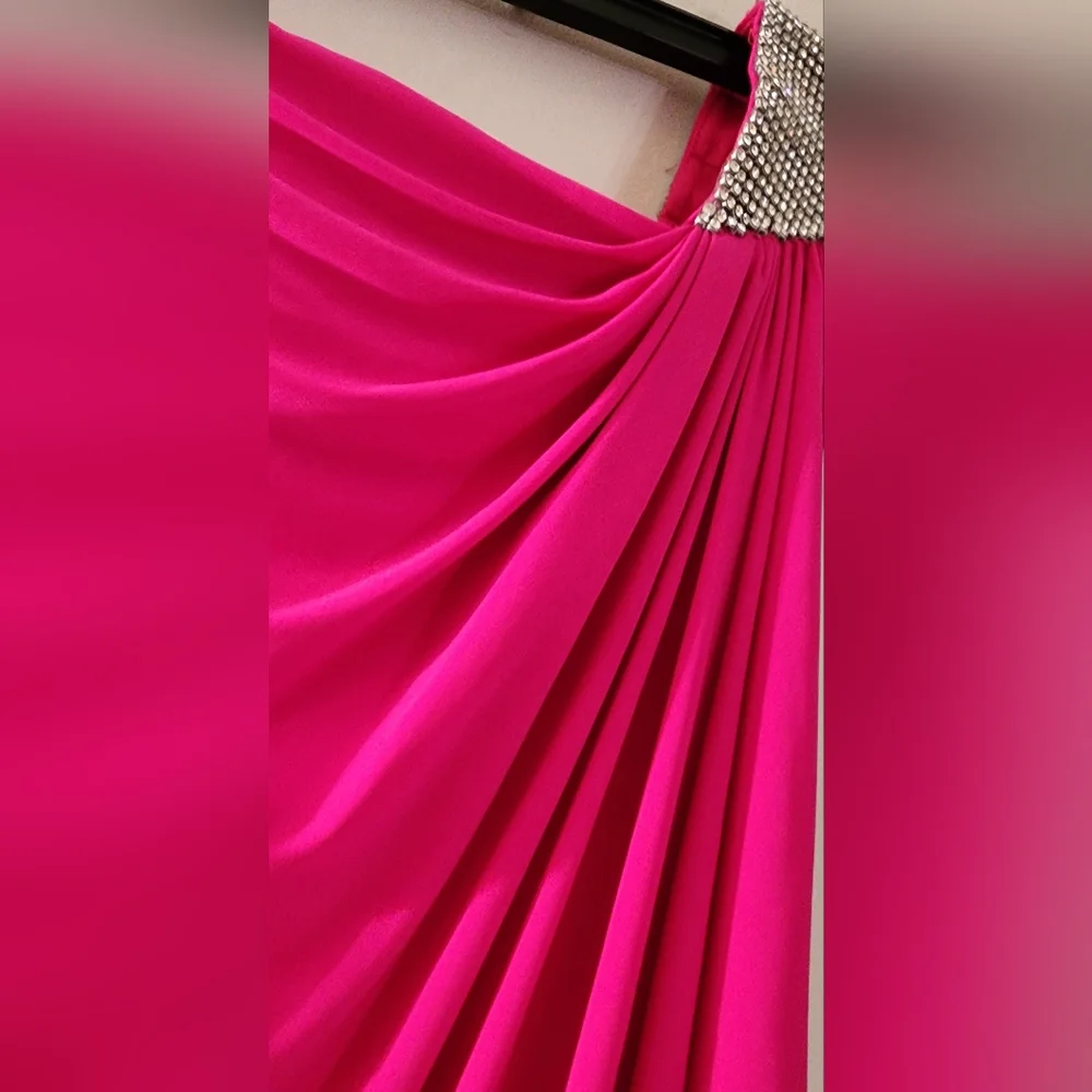 Cache One Shoulder Rhinestone Pink Dress‎ Size 2